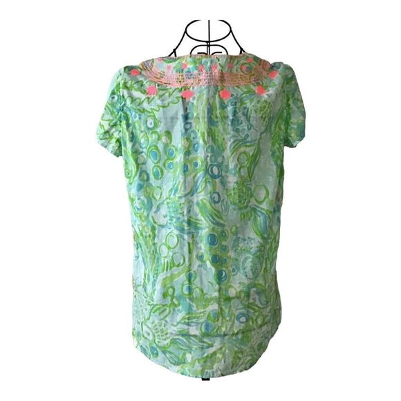 Lilly Pulitzer Cotton Embroidered Under the Sea Short Sleeve Blouse - Picture 3 of 11